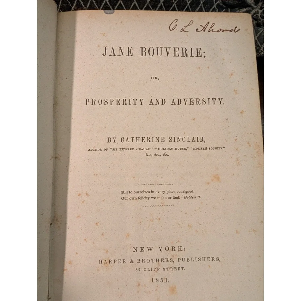 Jane Bouverie Prosperity and Adversity Catherine Sinclair 1851 Antique Book